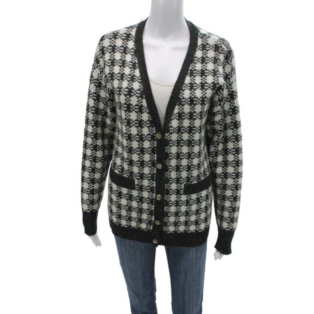 Heartloom Unisex Black Check V-Neck Long Sleeve Button Cardigan Size S